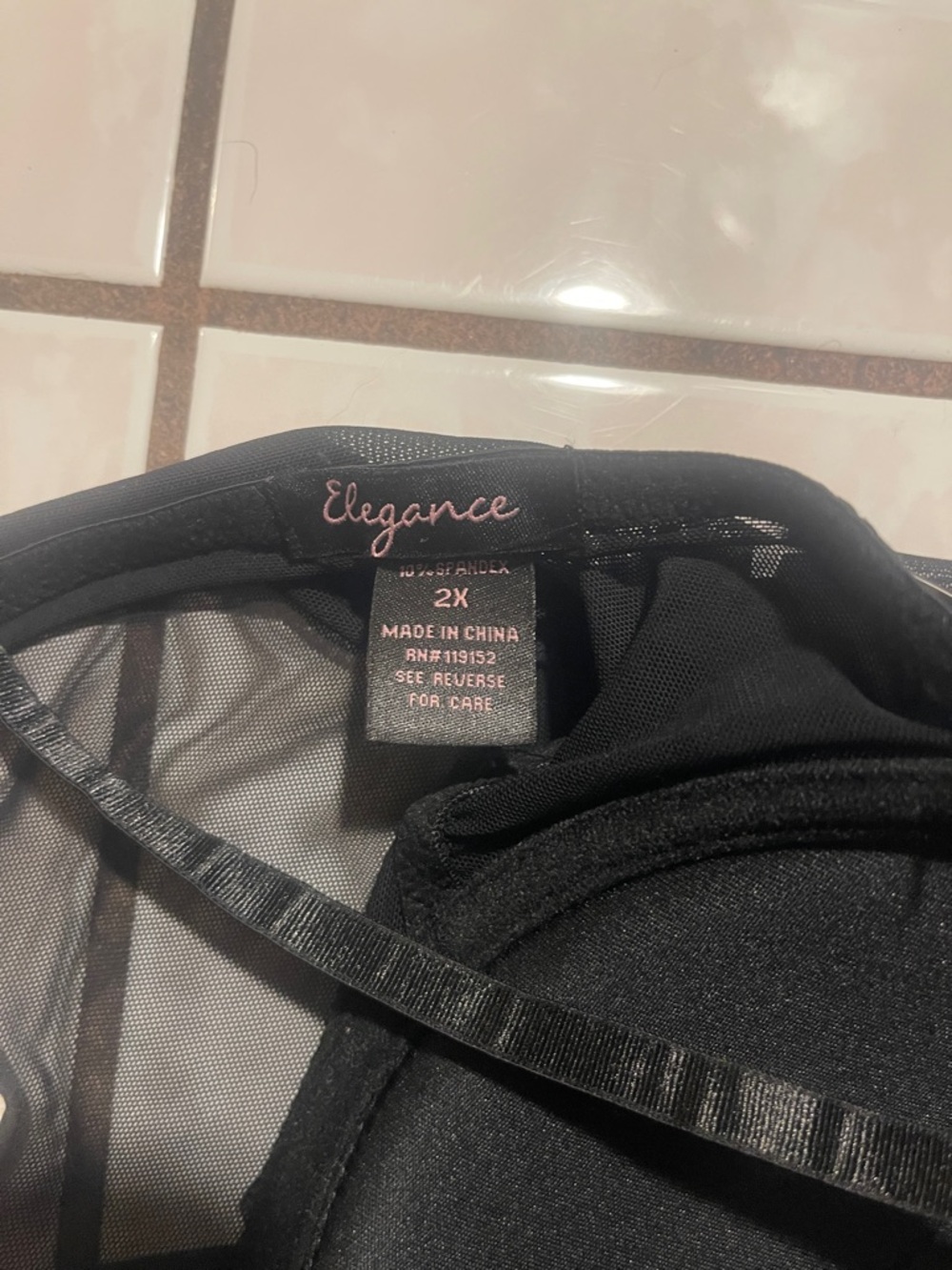 Elegance Black Sheer Bustier Top with Embroidered Label - Picture 2 of 4